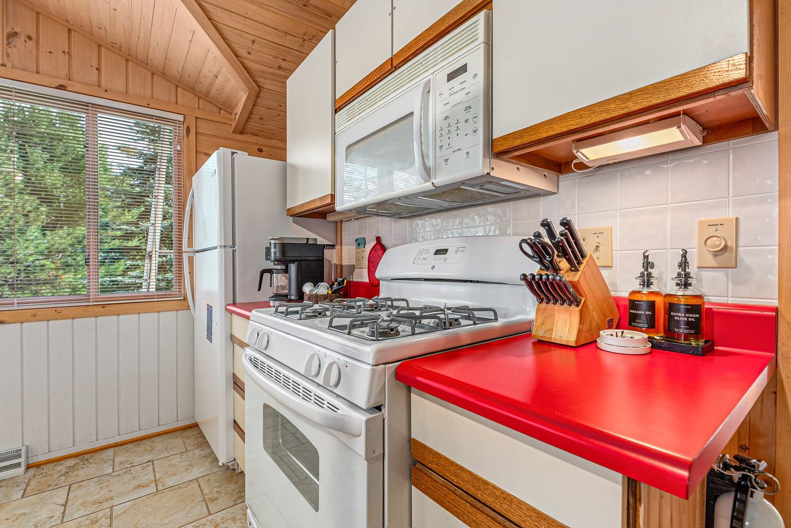 Kitchen appliances with gas stove and coffee maker